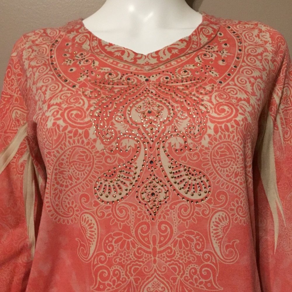 Chico’s Shirt Rhinestone Tribal 3/4 Sleeve Size 0
